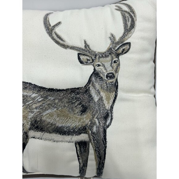 Pier 1 Imports Embroidered Throw Pillow 17”x17”Faux Fur Deer Cabin Hunting Decor - Picture 3 of 5